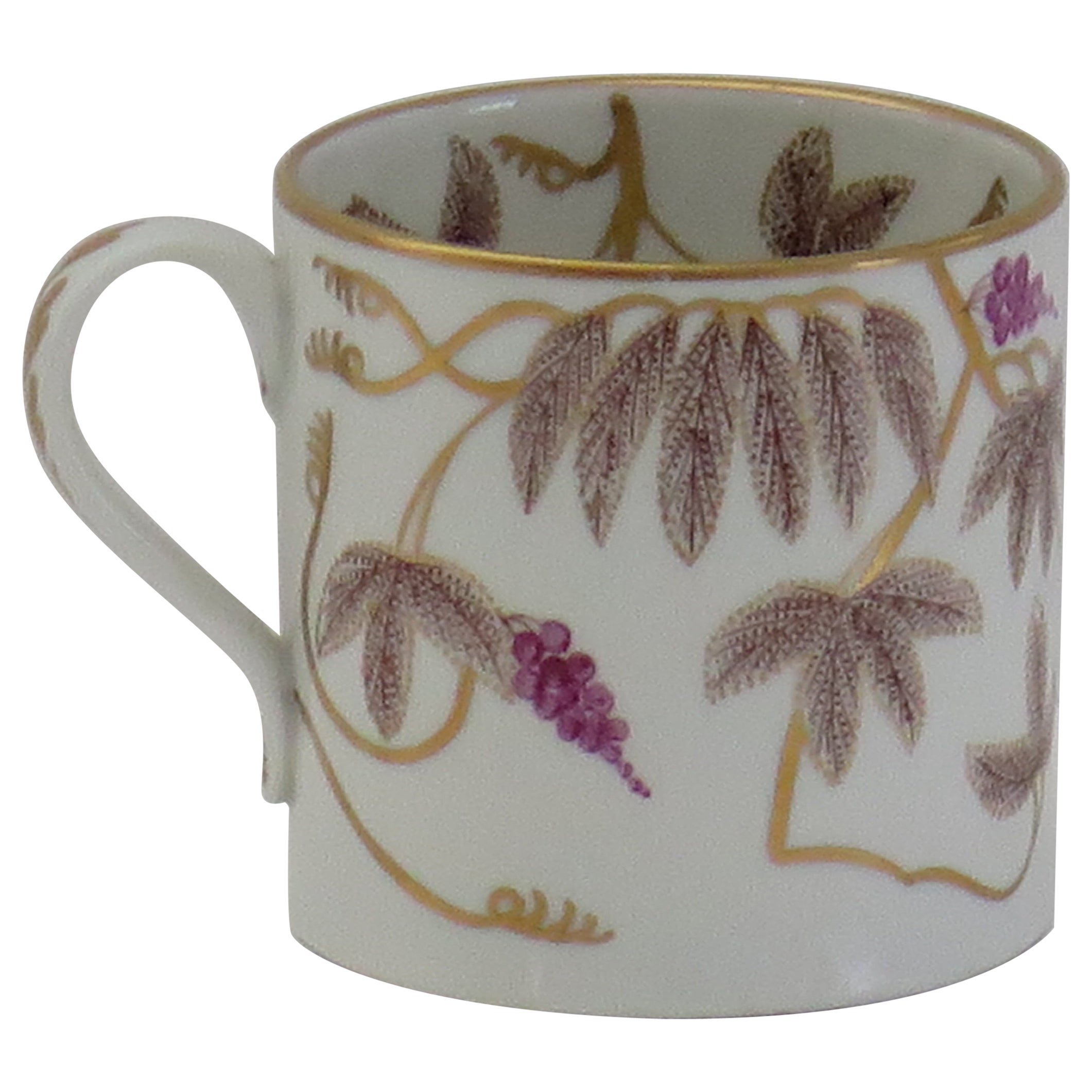 Fina lata de café de porcelana de Coalport pintada a mano en estilo inglés georgiano tardío, ca 1805