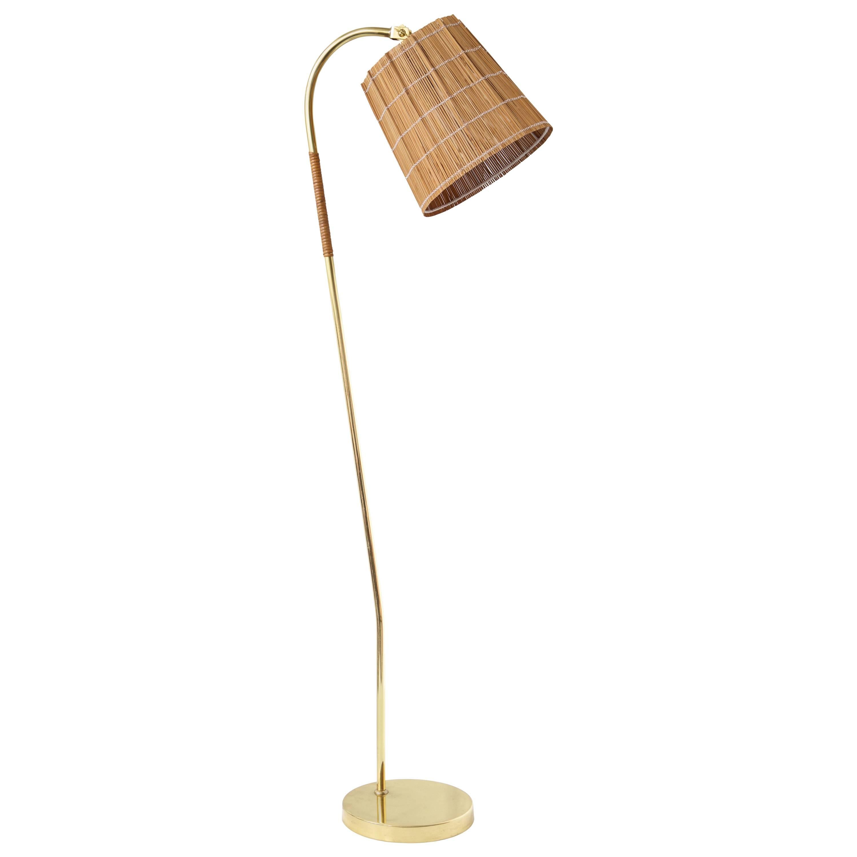 Paavo Tynell Floor Lamp with Cane Wrapped Stem, Idman Oy, 1950s at