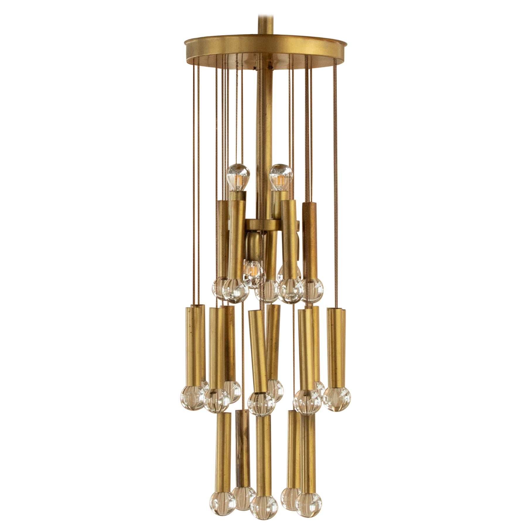 70s gold brass chain chandelier with glass globes