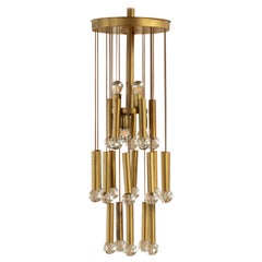 Retro 70s gold brass chain chandelier with glass globes