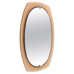Retro Midcentury Glass Pink Oval Wall Mirror by Veca, Italy 1970s