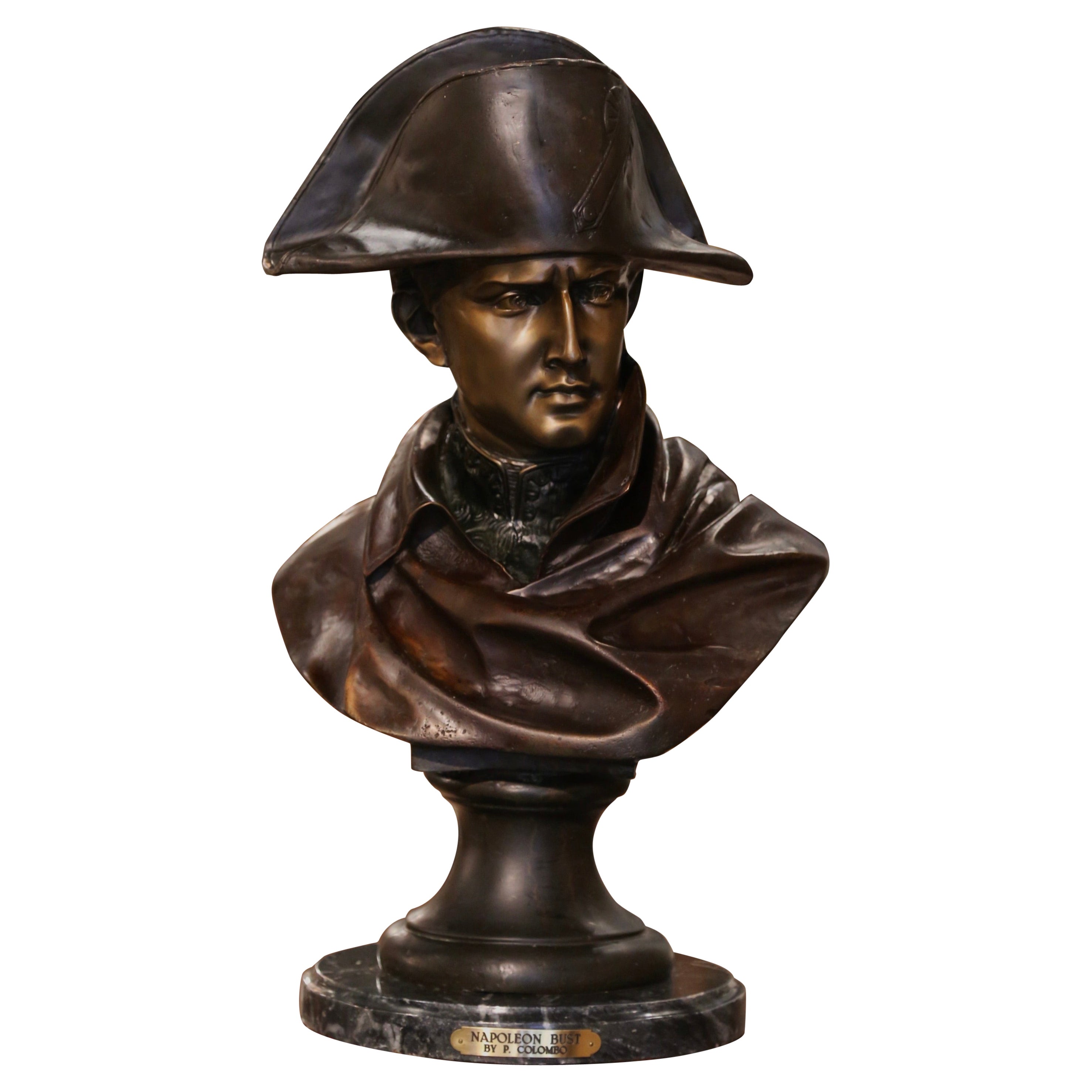 19th Century Italian Two-Tone Spelter Bust of Napoleon Signed Colombo Dated 1885