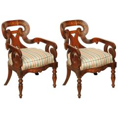 Rare Pair of Charles X Inlaid Fauteuil's