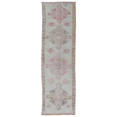 Vintage Turkish Tulu Runner in Soft Pastel Tones With Medallion 3'1 x 11'0