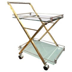 Vintage A Brass, Glass And Chrome Peter Ghyczy Bar Cart 