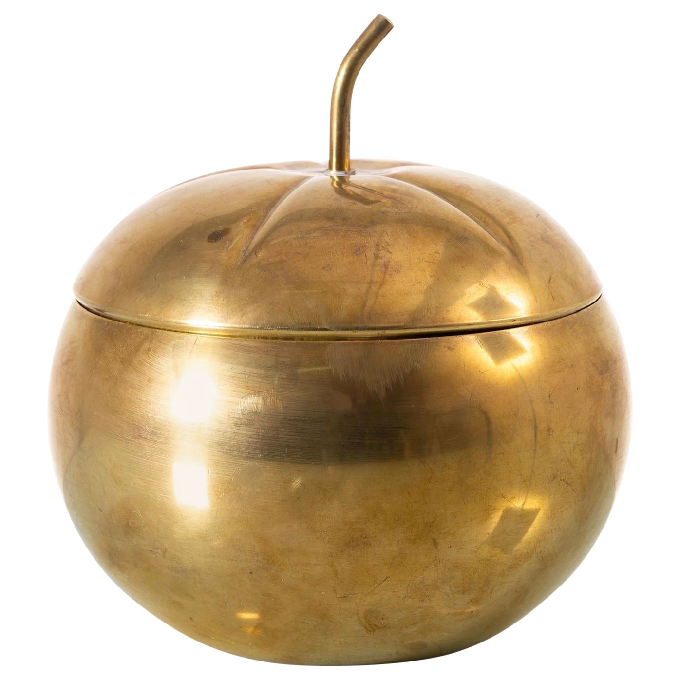 A 1970s Mid-Century Modern Brass Pumpkin Italian Ice Bucket For Sale