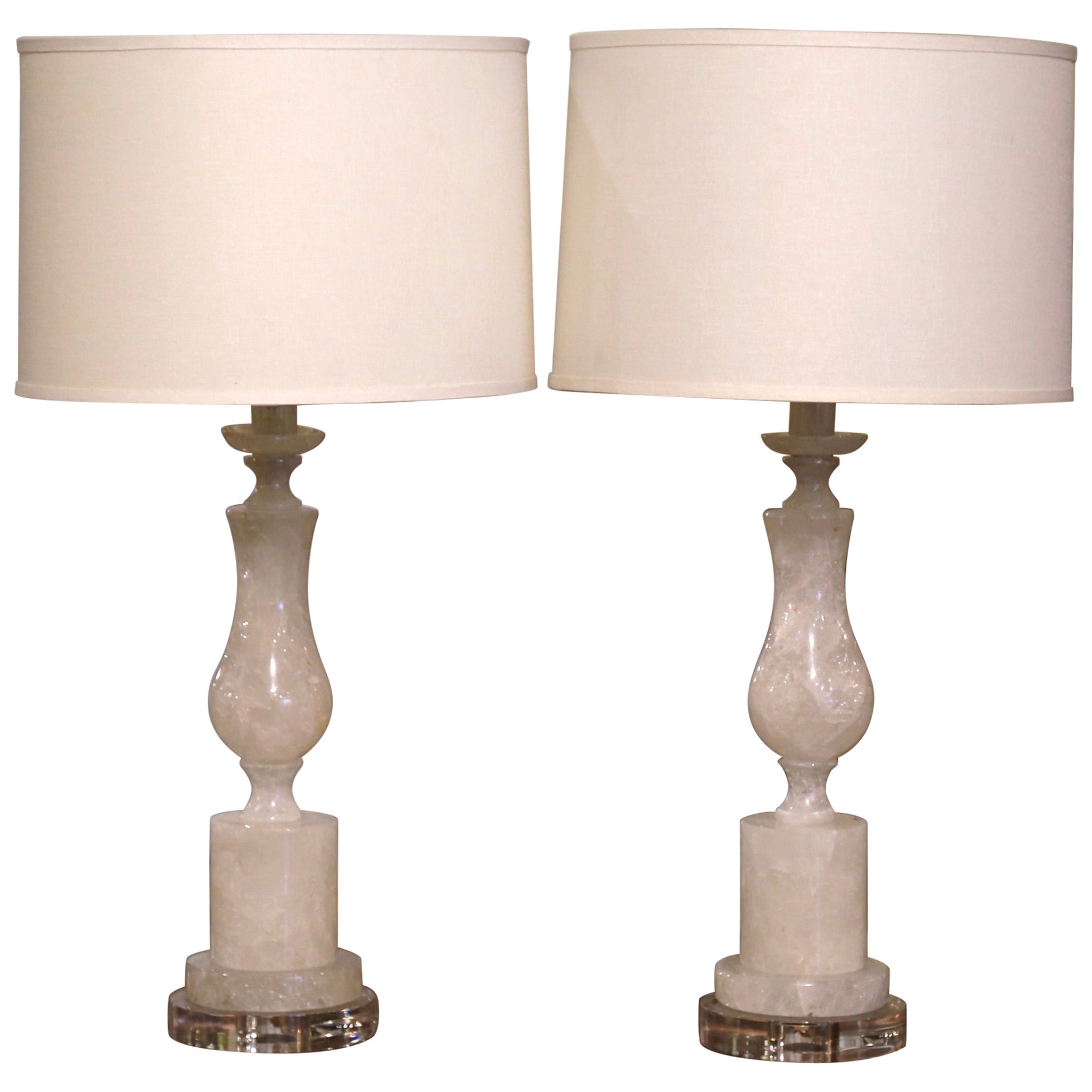 Pair of Carved Rock Crystal Table Lamps on Acrylic Bases  For Sale