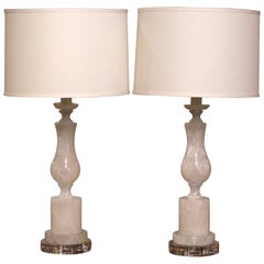 Used Pair of Carved Rock Crystal Table Lamps on Acrylic Bases 