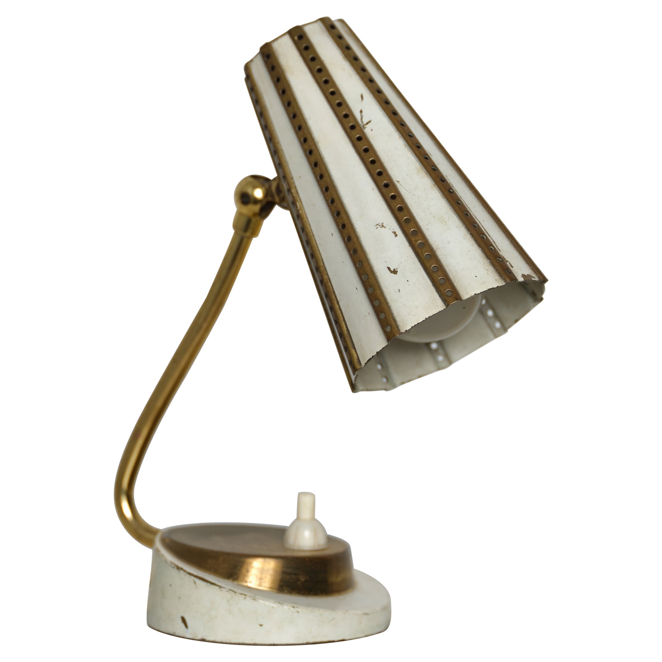 1950s Design Brass and White Desk Lamp 
