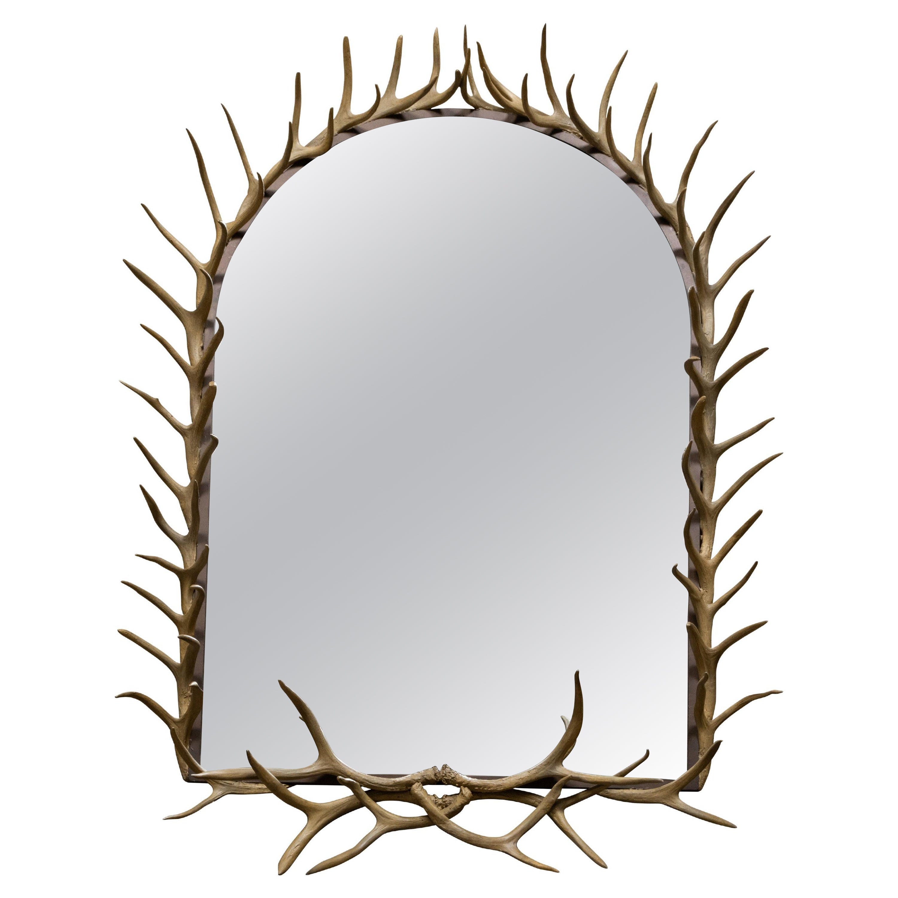 Midcentury Antler Wall Mirror with Arching Frame and Rustic Character For Sale