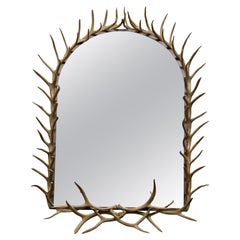 Retro Midcentury Antler Wall Mirror with Arching Frame and Rustic Character