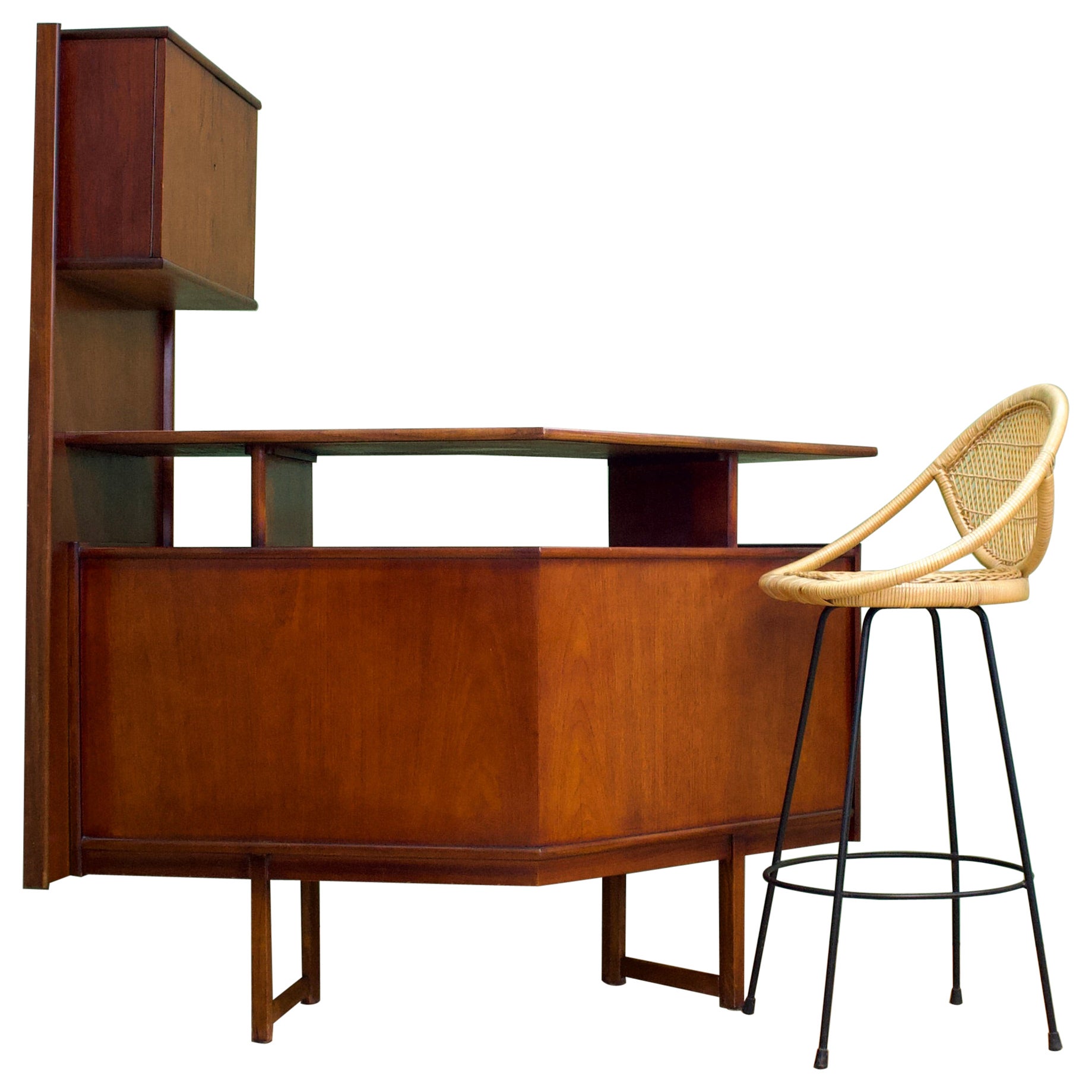Mid Century Bar Cabinet Cocktail Bar from Turnidge with Stool, 1960s