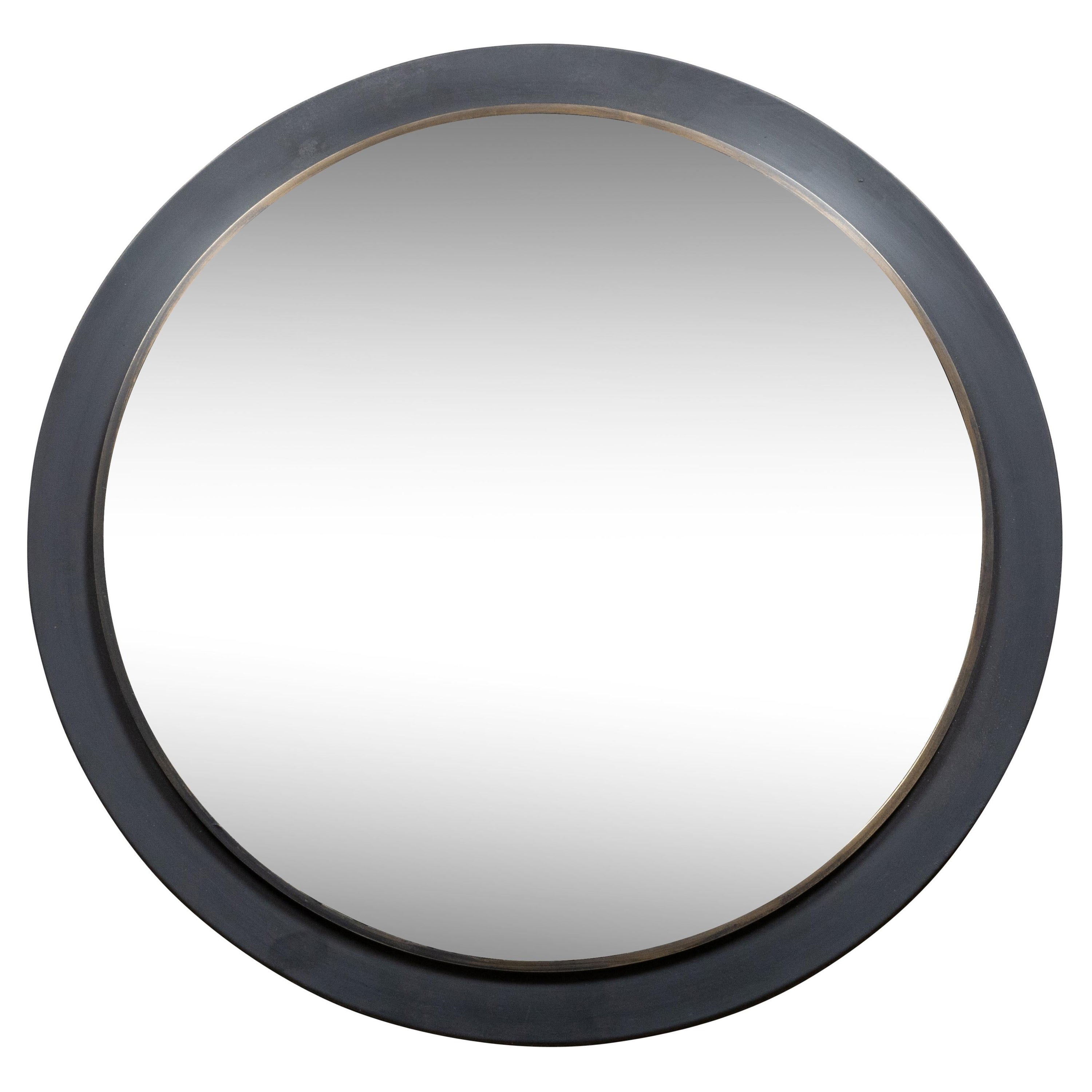 Miroir convexe américain vintage avec cadre circulaire en métal noir