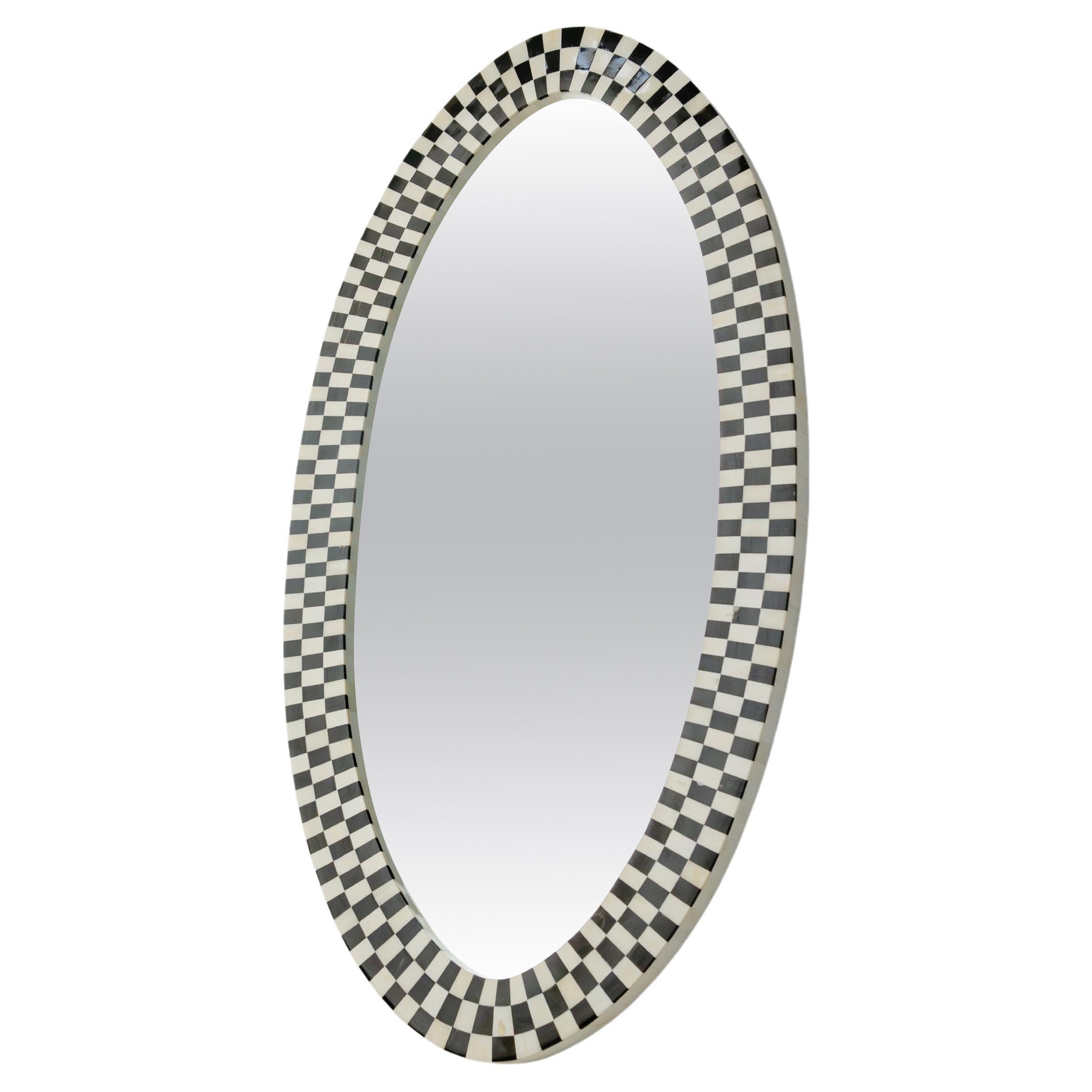 Mackenzie Black and White Oval Mirror For Sale