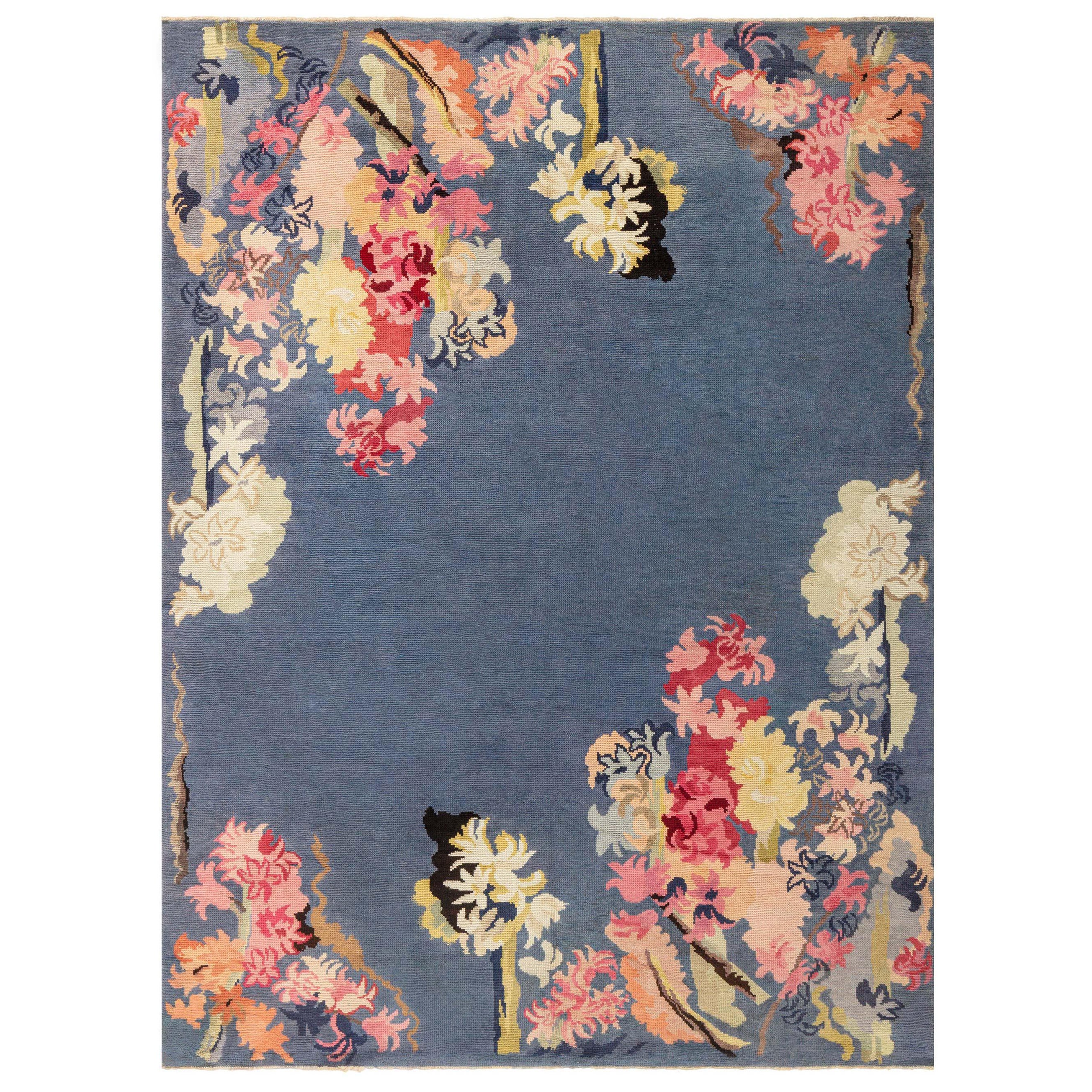 European Art Deco Blue Rug For Sale