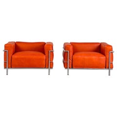 Le Corbusier LC3 Loungesessel für Cassina, cognac-orangefarbenes Premium-Leder, 1970er Jahre