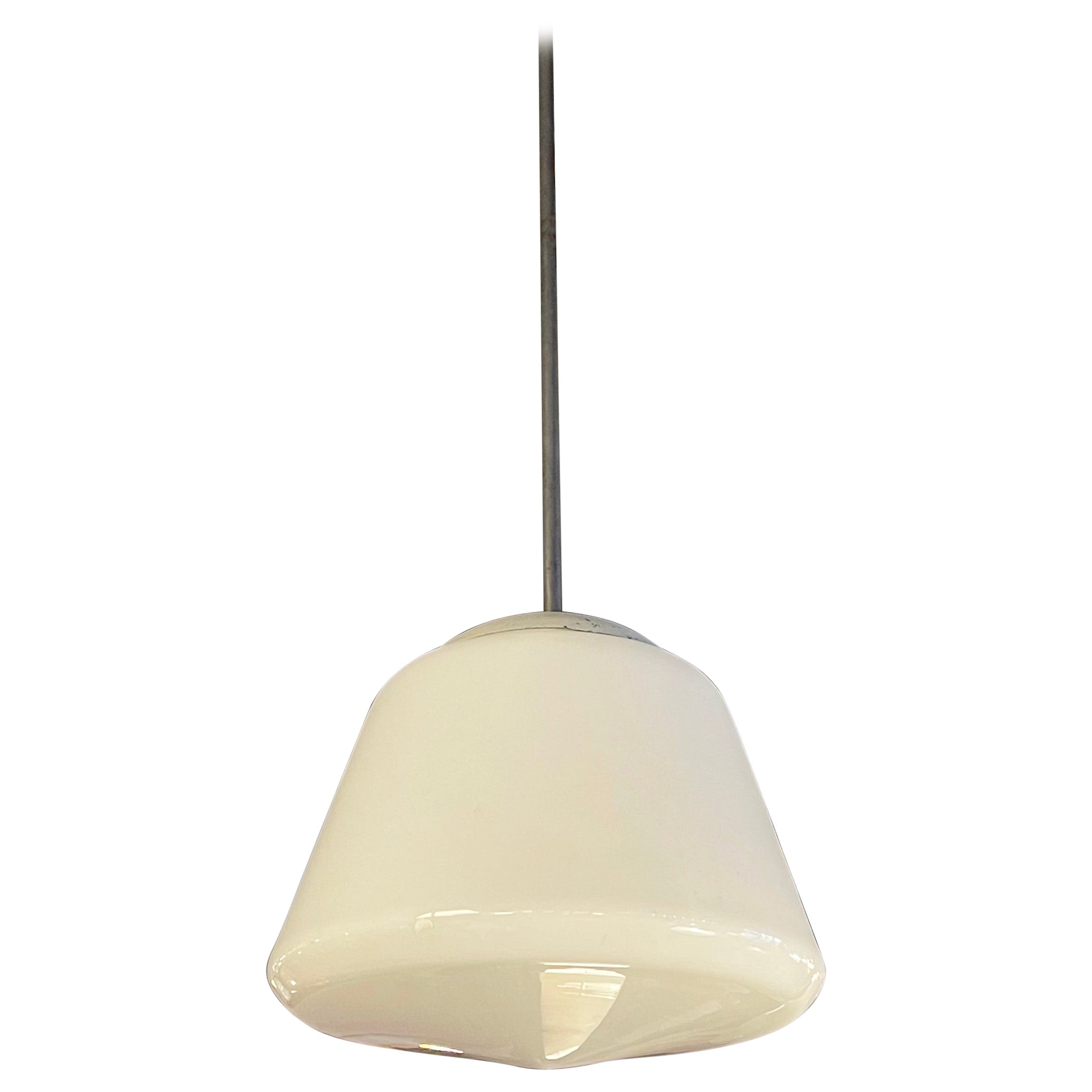 Large Conical Milk Glass Library Pendant Light - 5 Available For Sale
