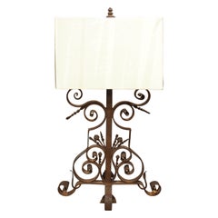 Used Wrought Iron Table Lamp with Linen Shade
