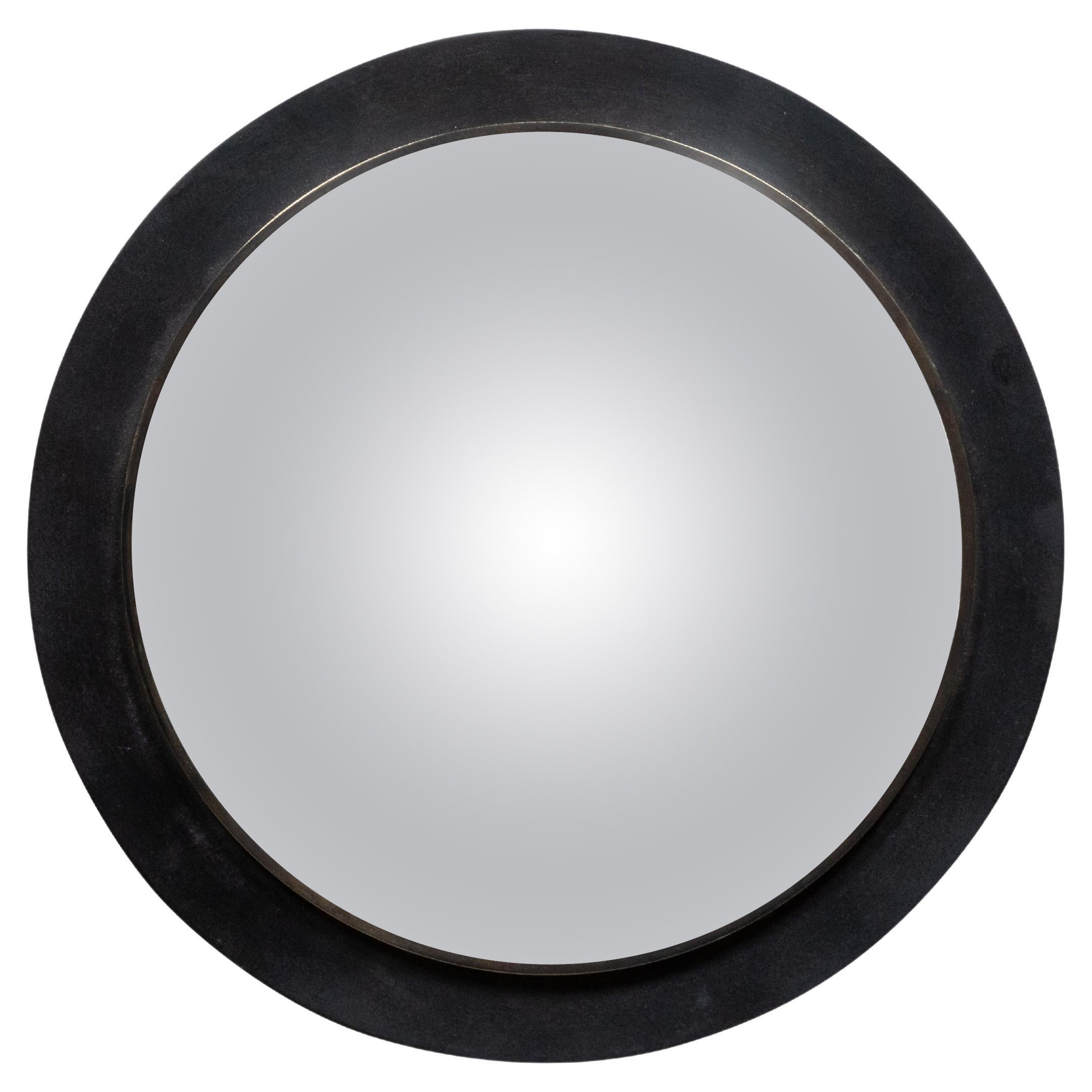 Petit miroir convexe vintage anglais avec cadre métallique circulaire noir