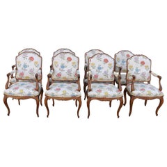 Used Set of Eight French Provincial Louis XV Style Dining Armchairs