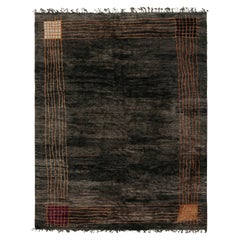 Rug & Kilim's Moroccan Rug in Black with Orange Art Deco Style (tapis marocain noir et orange de style art déco)