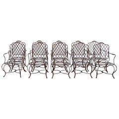 Vintage Set of Ten Gregorius Pineo Twig Iron Outdoor Dining Armchairs (Ensemble de dix fauteuils de salle à manger d'extérieur en fer)