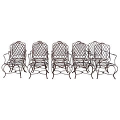 Vintage Set of Ten Gregorius Pineo Twig Iron Outdoor Dining Armchairs