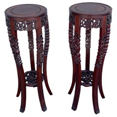 Vintage Pair of Carved Rosewood Pedestals