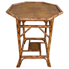 Table octogonale vintage en bambou brûlé
