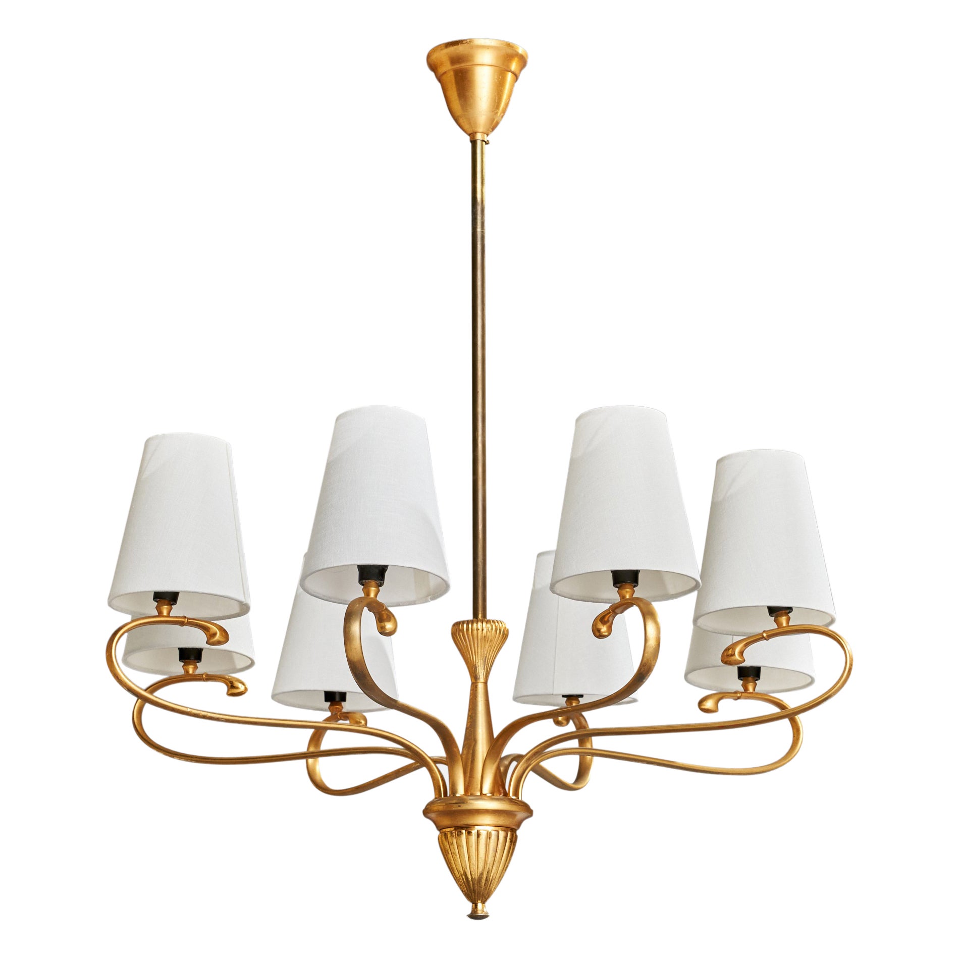 Austrian Designer, Chandelier, Brass, Fabric, Austria, 1950s For Sale