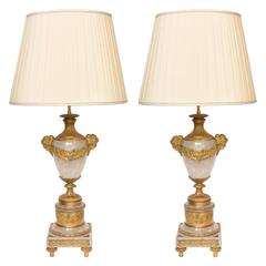 Pair of 19th Century French Neoclassical Gilt Bronze and Rock Crystal Lamps 