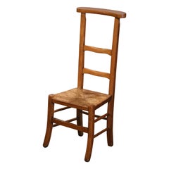 19th Century Country French Beech Wood and Rush Prayer Chair from Normandy