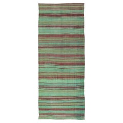 Rug & Kilim Gallery Gallery avec rayures vertes et brunes vibrantes 4'3" x 11'2