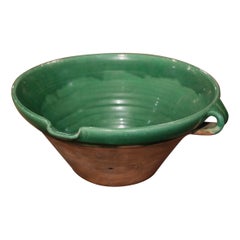 Retro Mid-Century French Green Glazed Terracotta Tian Bowl from Anduze Provence