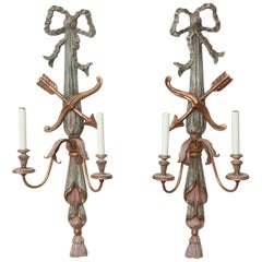 Pair of Italian Polychromed Wood Classical Form Wall Sconces