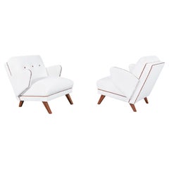 Mid-Century Modern Boucle and Leather "Penguin" Lounge Chairs
