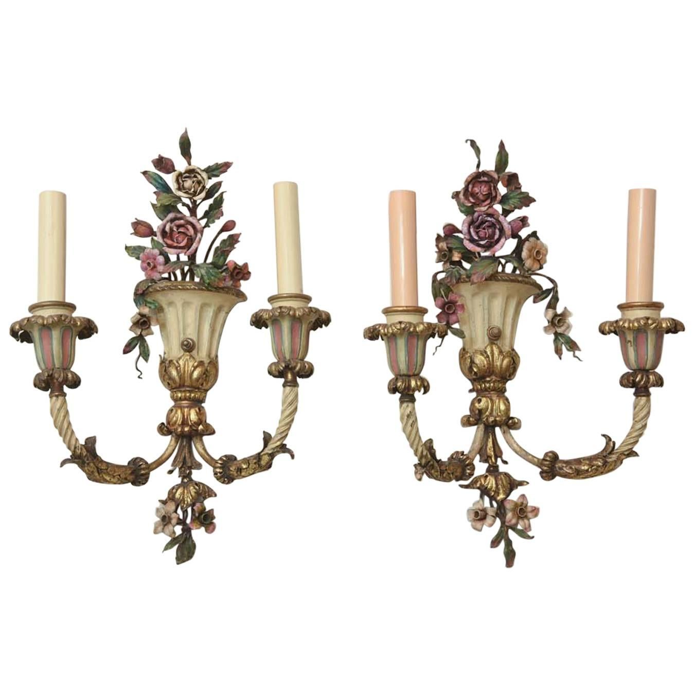 Pair of Finely-Made Floral Urn Form Wall Sconces, Early 20th Century For Sale