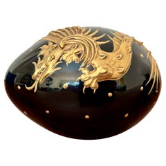 Goldener Drache Schwarzer Kristall Faberge Ei Objet d'art 