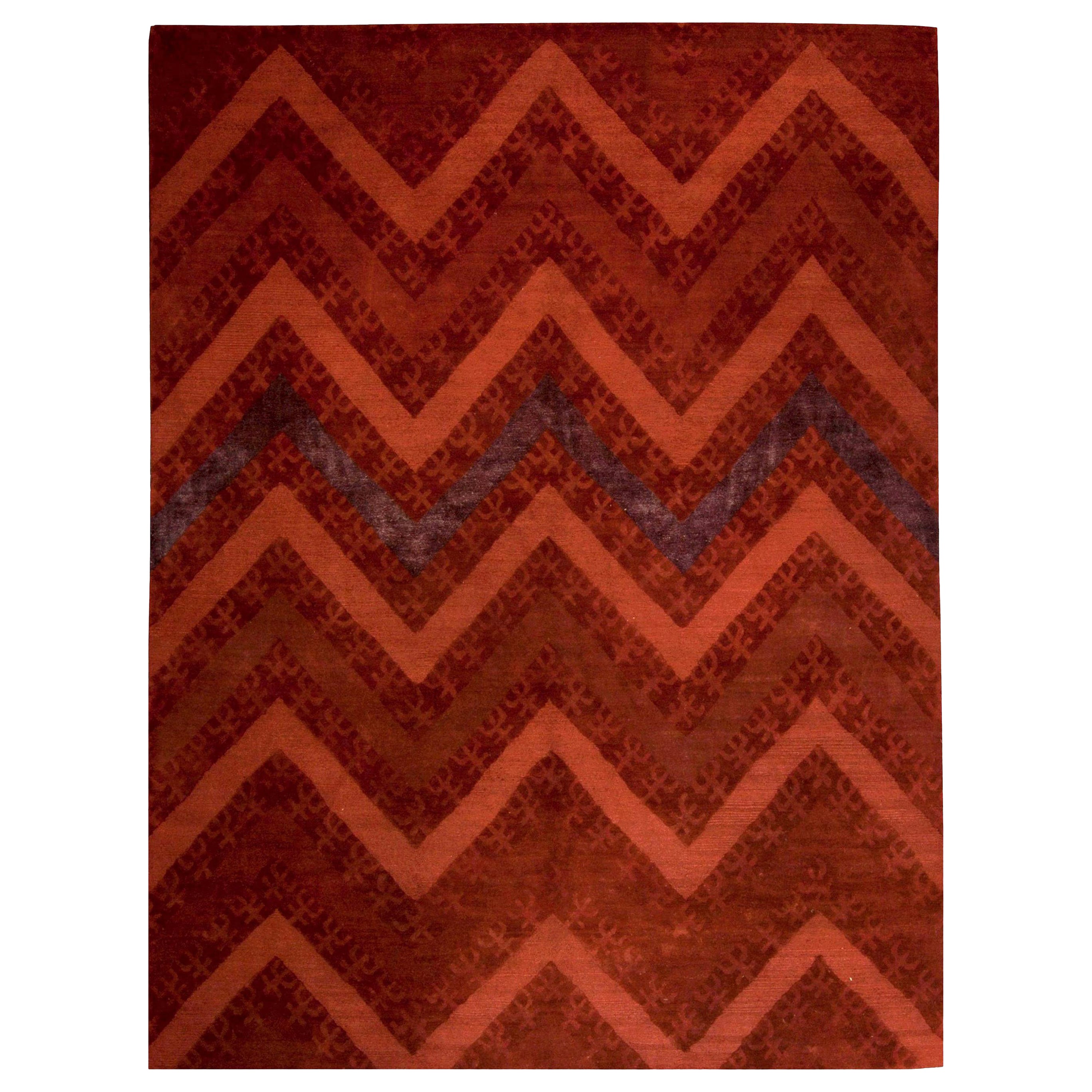 Contemporary Zig-Zag Design Tibetan Handmade Wool Rug by Doris Leslie Blau For Sale