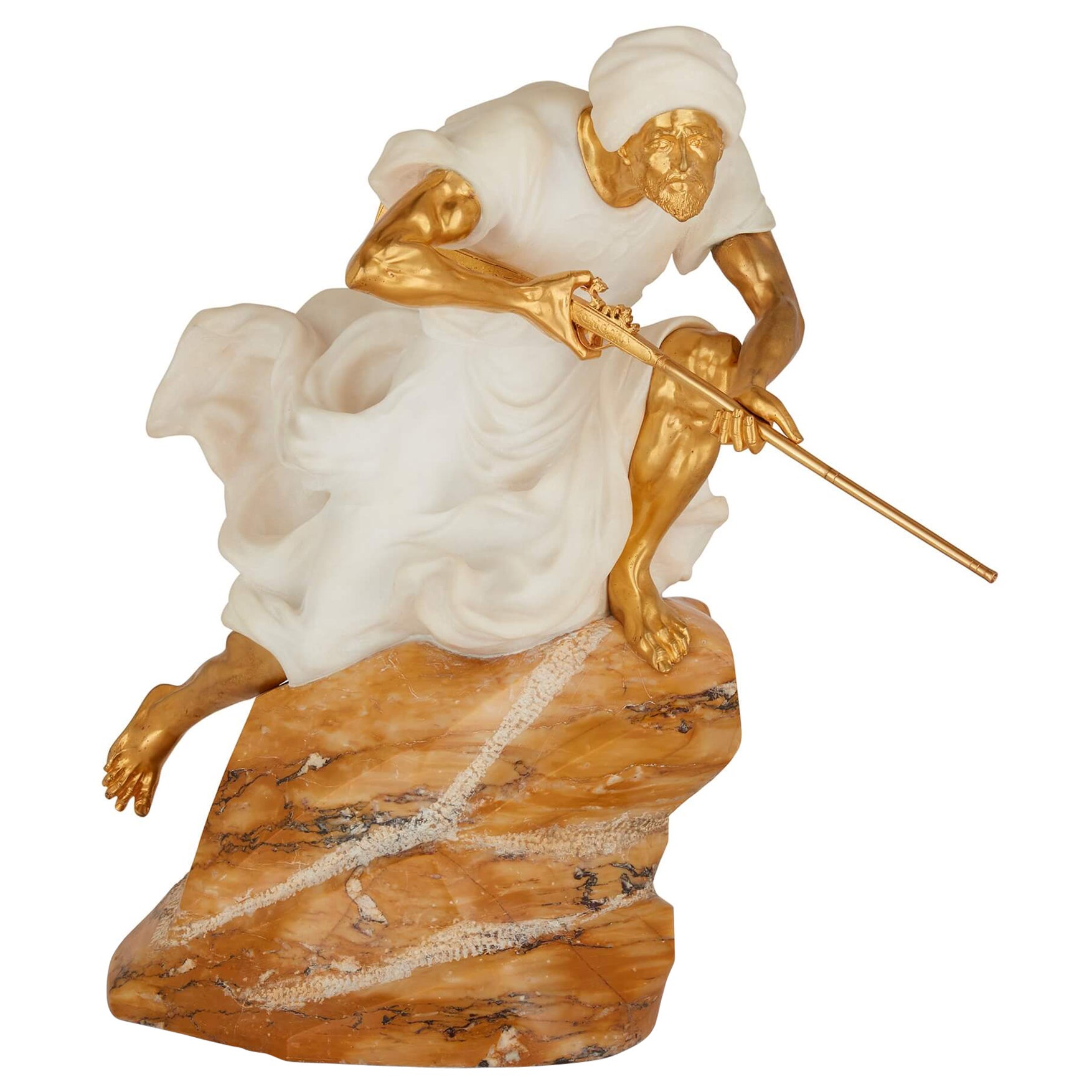 Large Italian Orientalist Marble and Gilt Bronze Sculpture by Fatorini For Sale