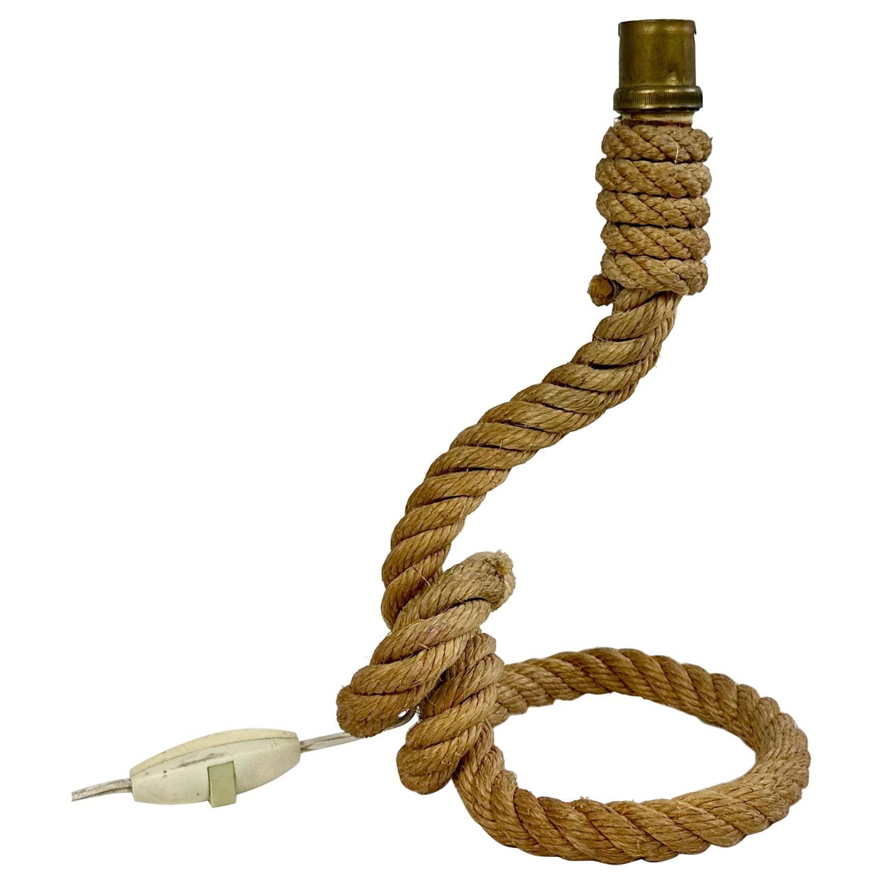 Vintage rope table lamp by Audoux Minet, France c.1950 For Sale