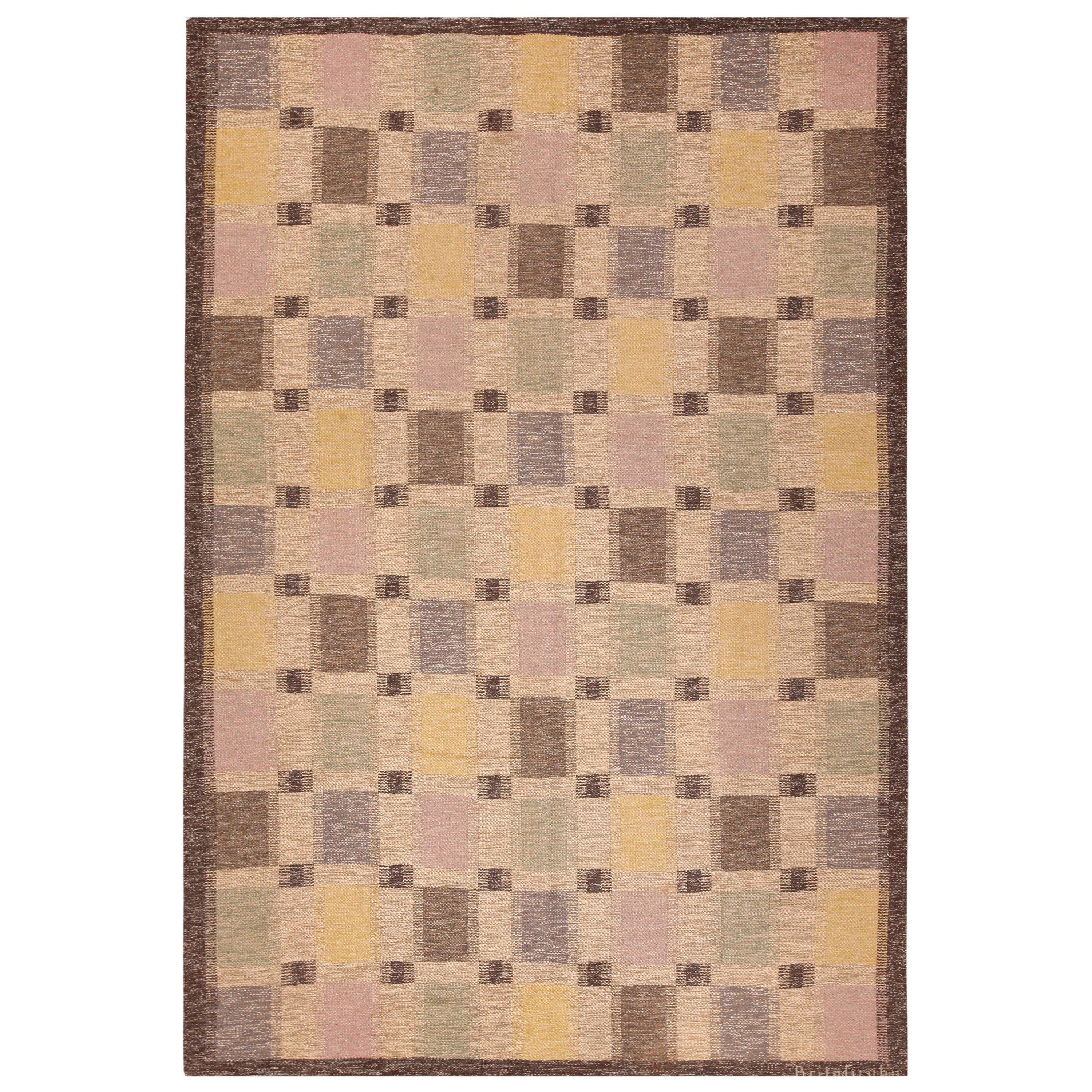 Magnifique tapis Kilim suédois signé Brita Grahn 7' x 10'2"