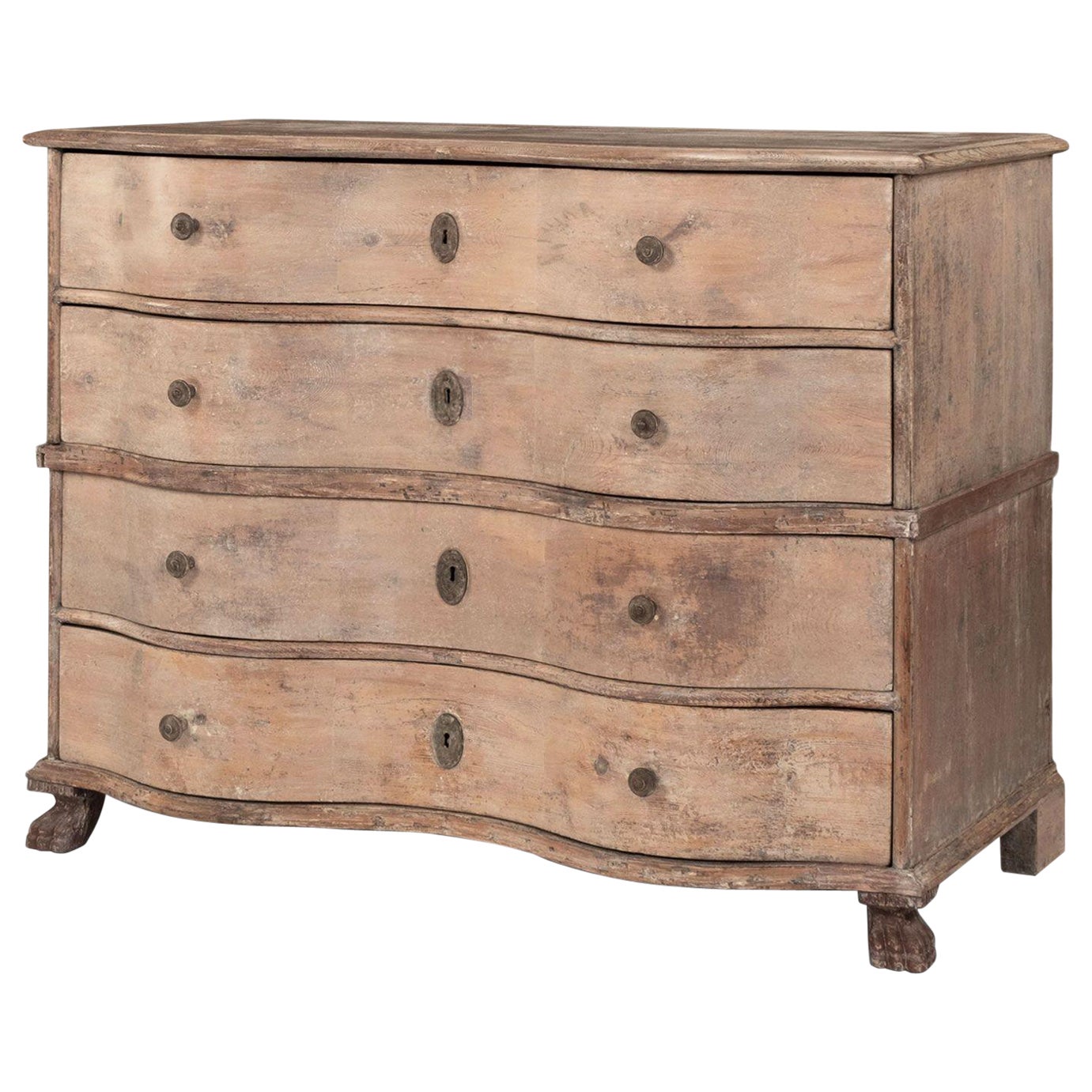 18th Century Serpentine-Front Danish Pine Commode