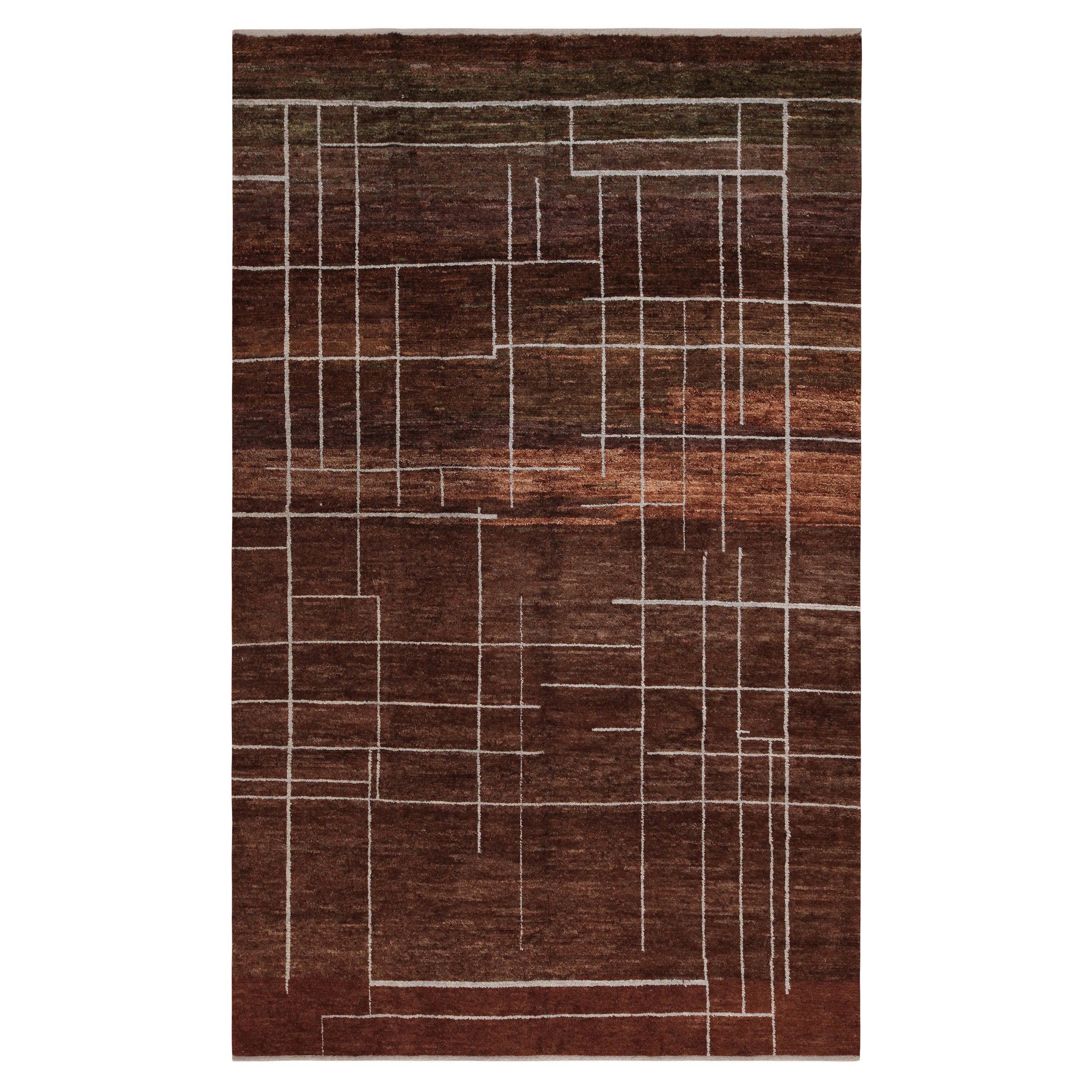 Tapis de la collection Nazmiyal, design géométrique transitionnel moderne, 7'2" x 11'4" en vente