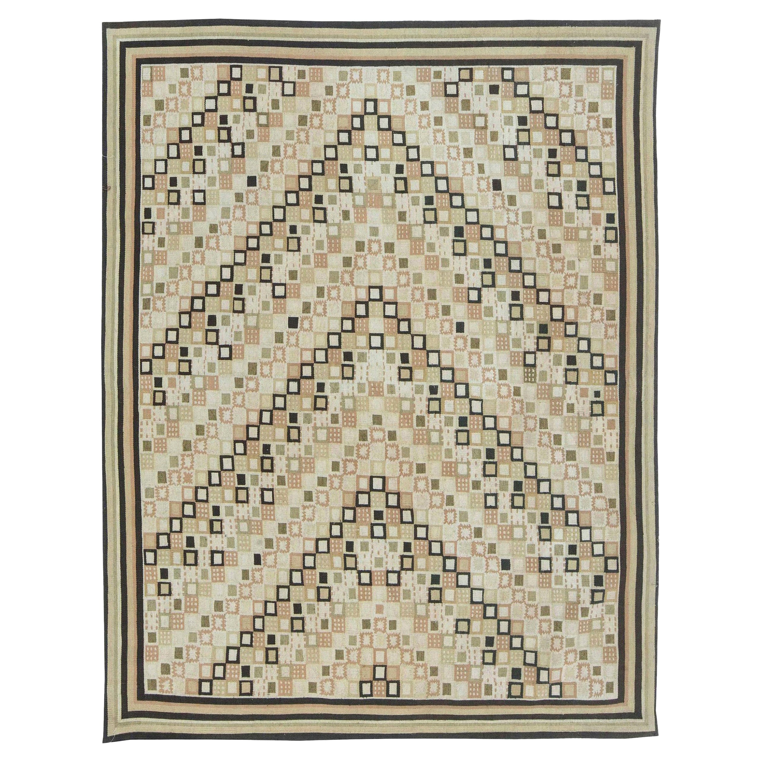 Swedish Design Beige and Brown Flat-Weave Wool Rug by Doris Leslie Blau