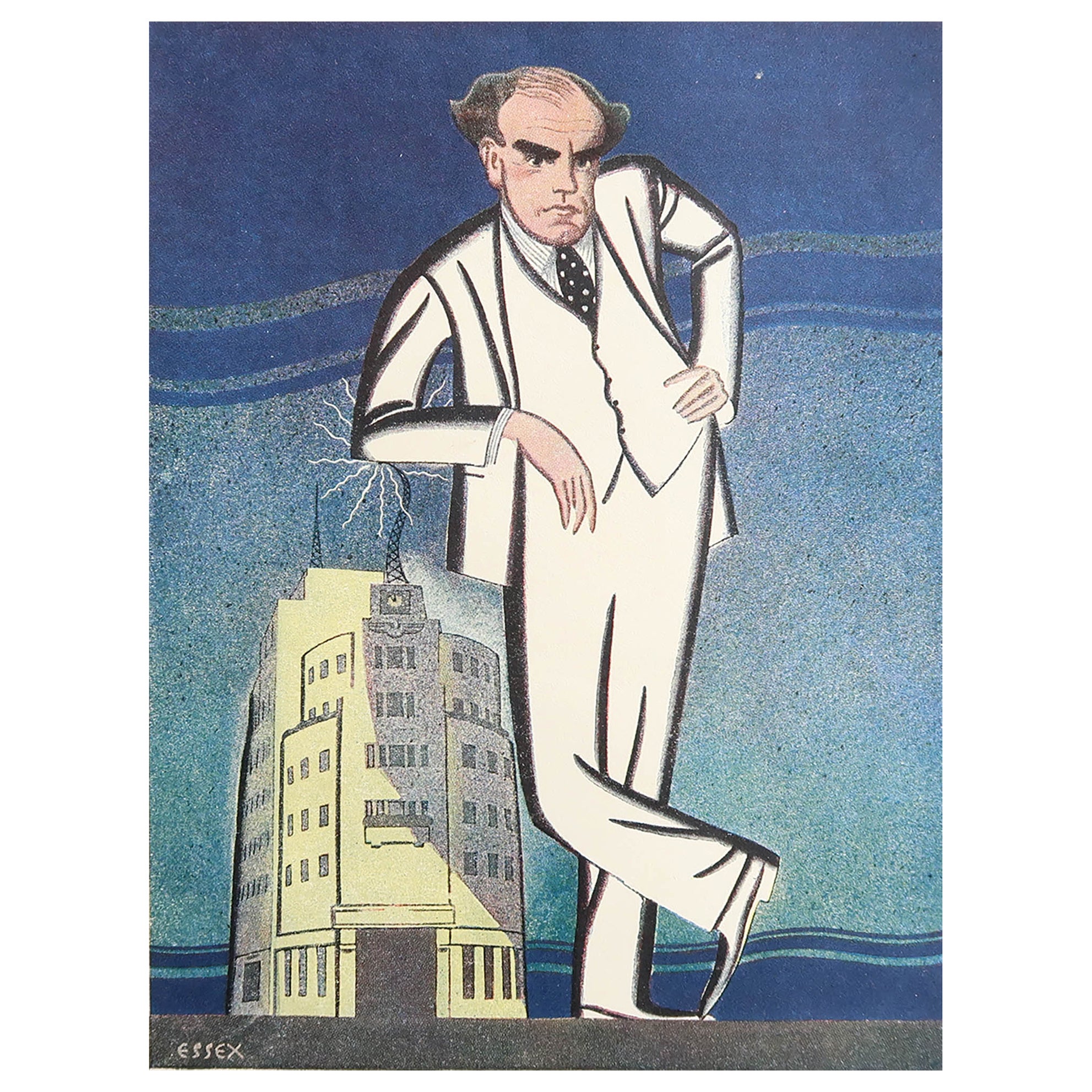 Original Vintage-Karikaturdruck des Generaldirektors der BBC im Vintage-Stil. 1934