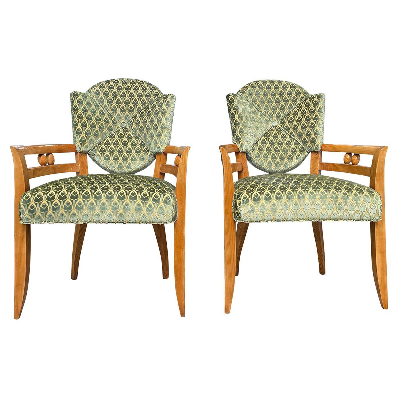 20th Century Pair of French Vintage Art Deco Oakwood Armchairs by André Arbus