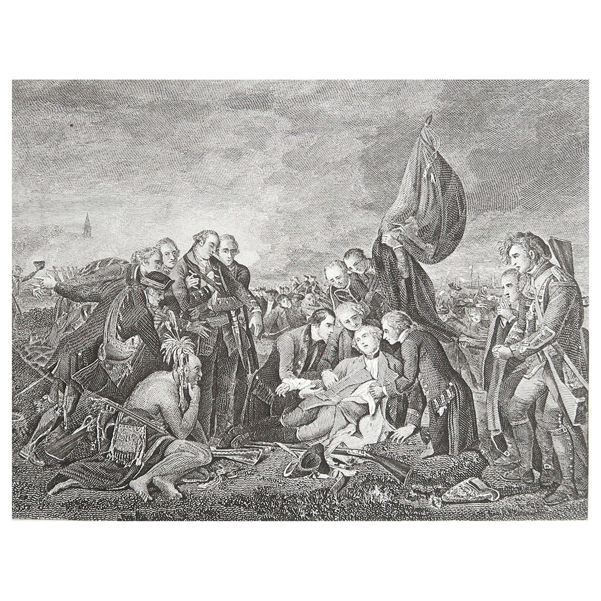 Impression historique américaine originale et ancienne. "La mort du général Wolfe " C.1850 en vente