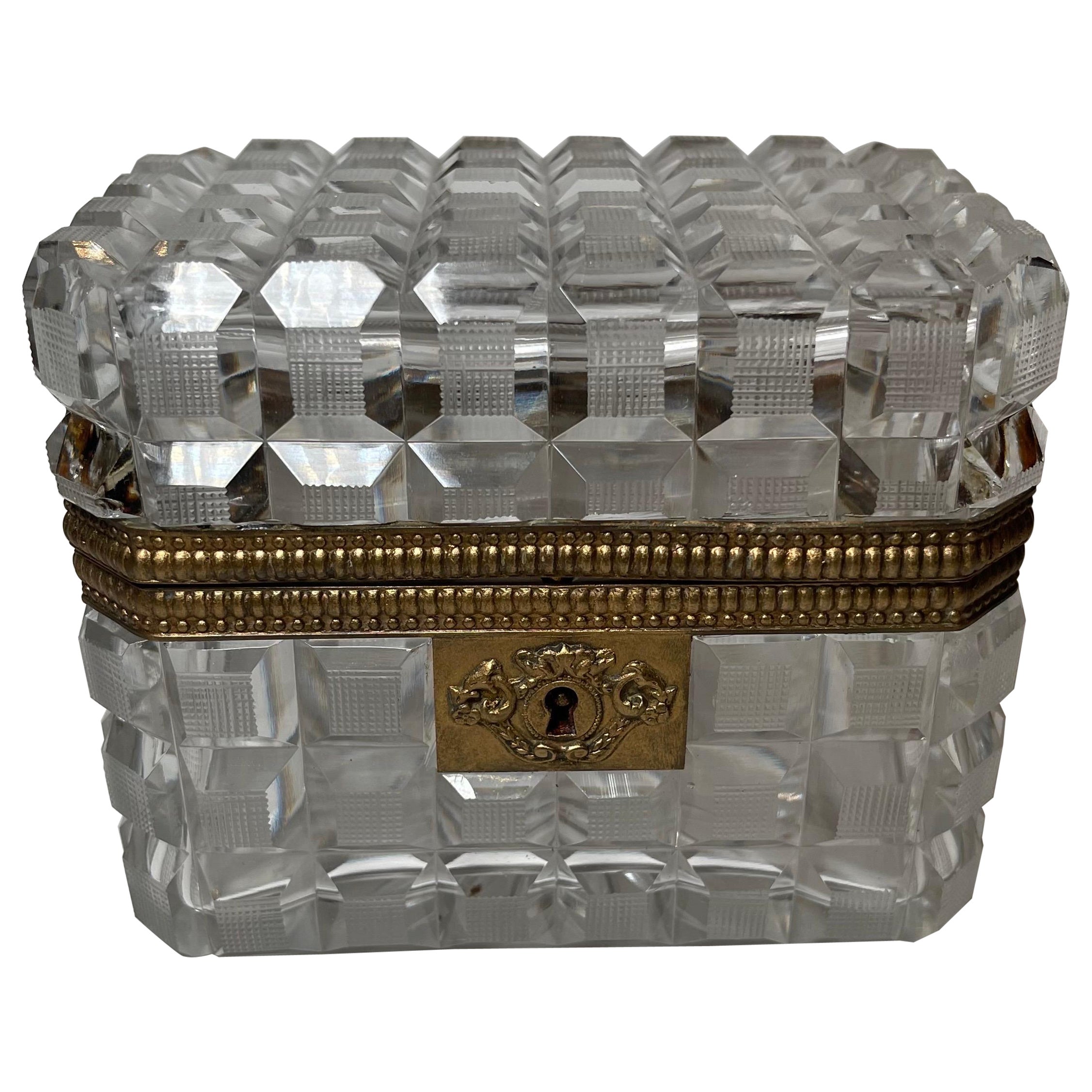 Wonderful French Ormolu Mounted Cut Crystal Bronze Baccarat Casket Jewelry Box For Sale