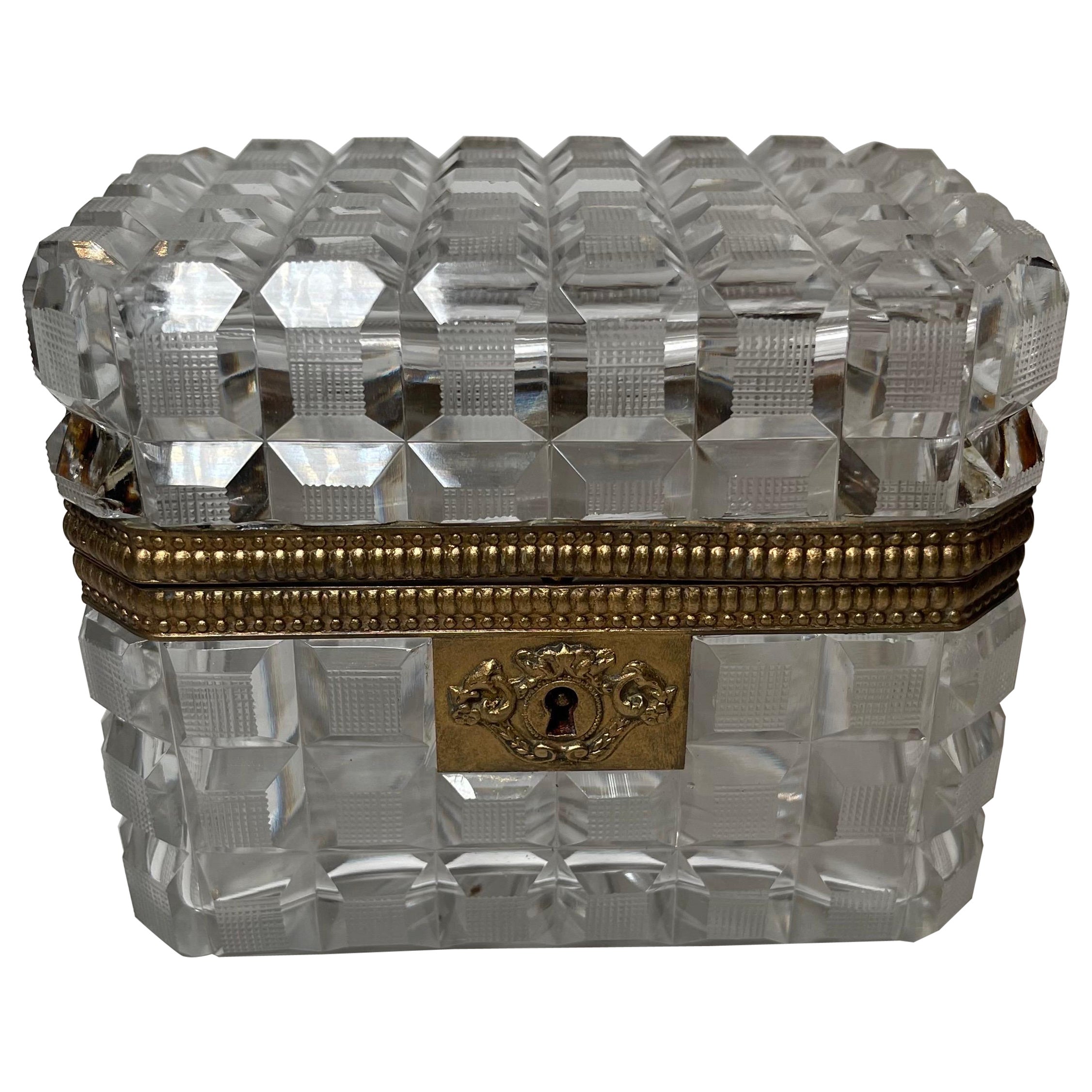 Maravilloso Joyero Cofre Baccarat Francés Montado en Ormolu Cristal Tallado Bronce